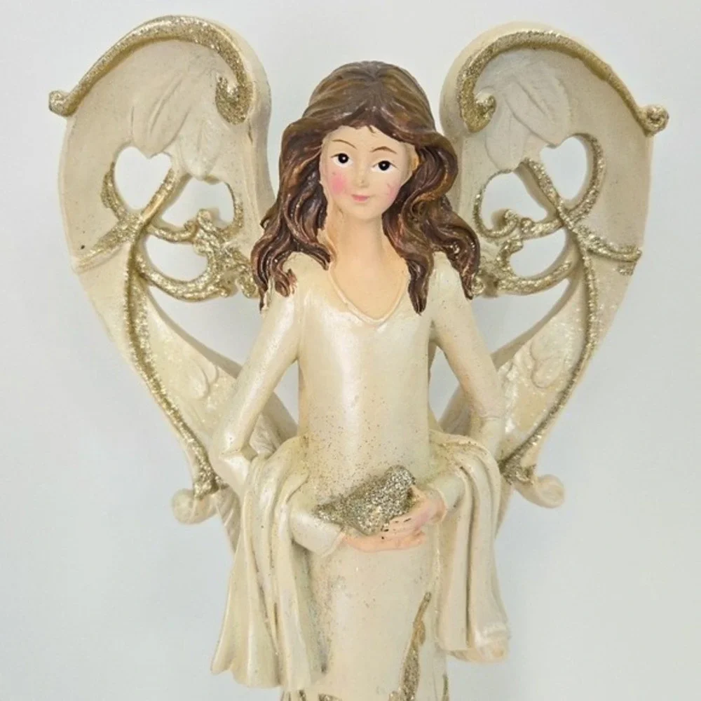 Angel Pearlized Ivory & Gold Glitter Large 13